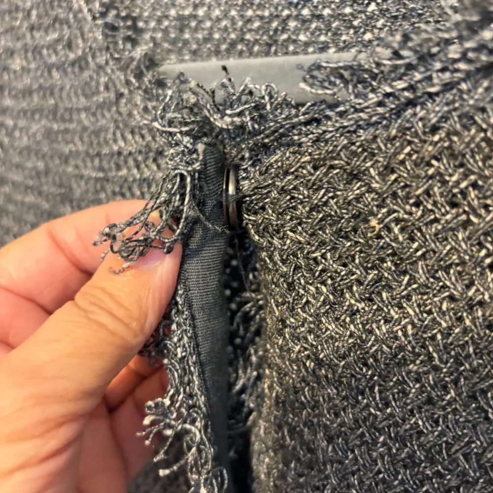 Eileen Fisher Linen Cotton Knit Snap Front Long Sleeve Fringe Cardigan Gray - Picture 4 of 8